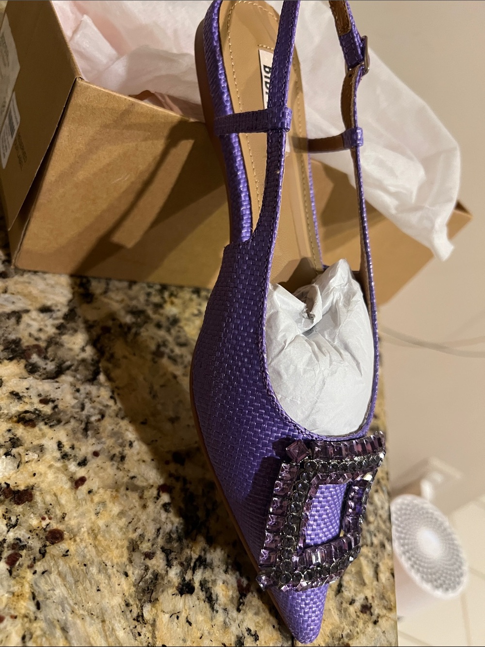 Anthropologie - Bibi Lou Purple Embellished Slingback Flats